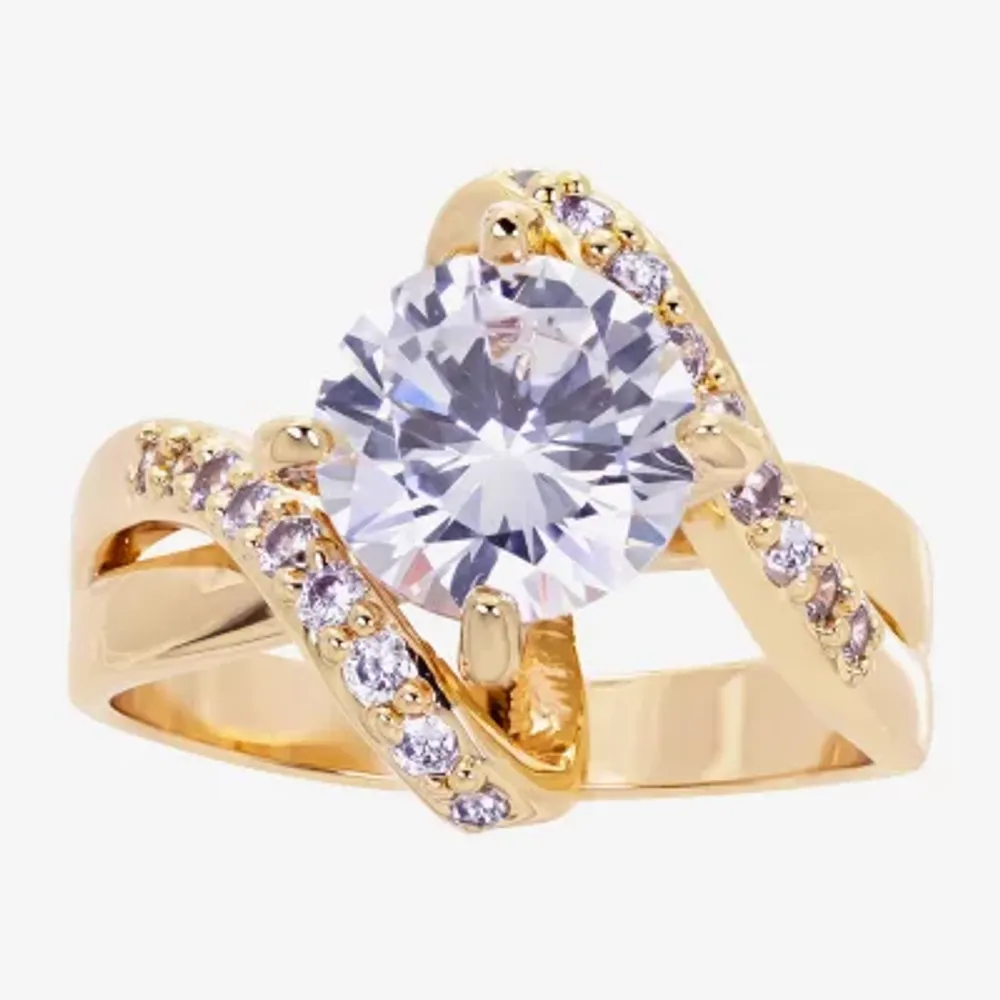 Sparkle Allure Cubic Zirconia 14K Gold Over Brass Round Bypass Engagement Ring