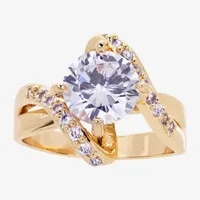 Sparkle Allure Cubic Zirconia 14K Gold Over Brass Round Bypass  Engagement Ring