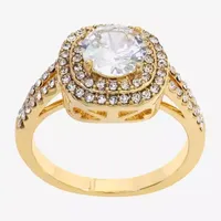 Sparkle Allure Split Shank Cubic Zirconia 14K Gold Over Brass Round Halo Cocktail Ring