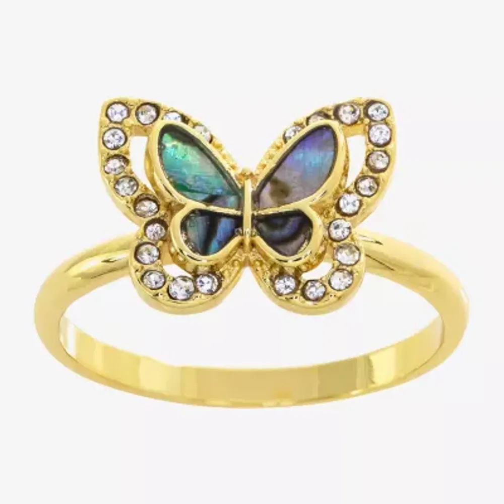 Sparkle Allure Abalone 14K Gold Over Brass Butterfly Halo Cocktail Ring
