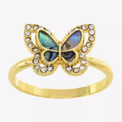 Sparkle Allure Abalone 14K Gold Over Brass Butterfly Halo Cocktail Ring