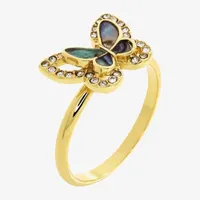 Sparkle Allure Abalone 14K Gold Over Brass Butterfly Halo Cocktail Ring