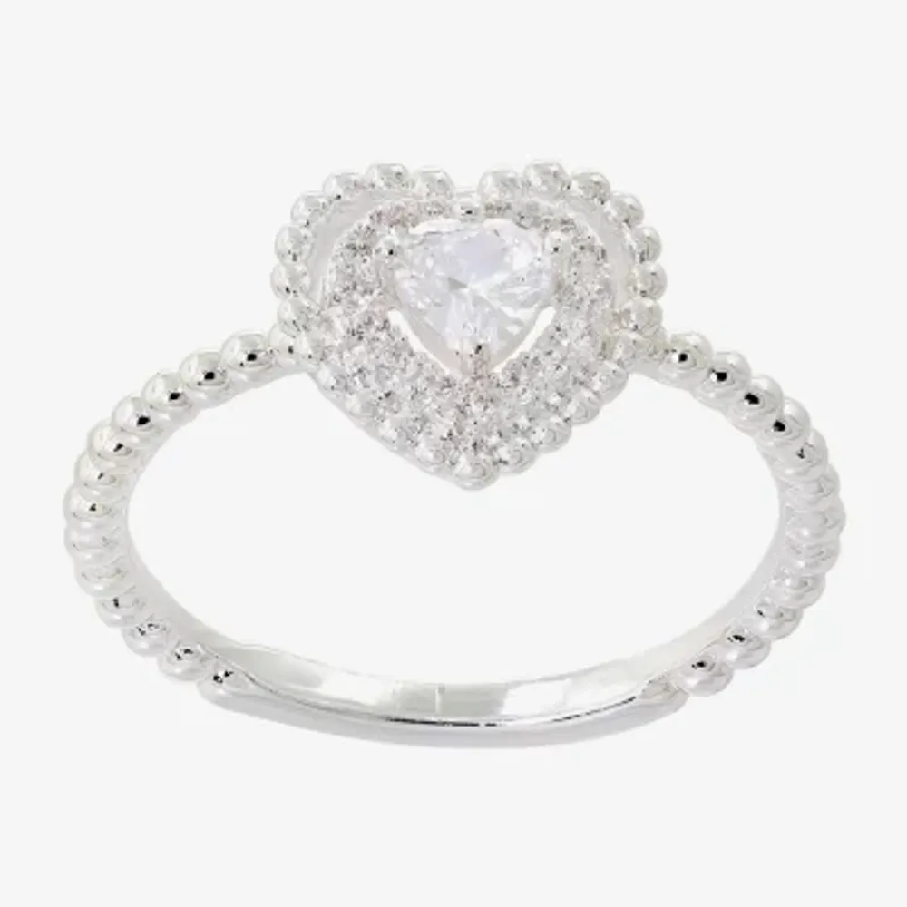 Sparkle Allure Cubic Zirconia Pure Silver Over Brass Heart Halo Cocktail Ring