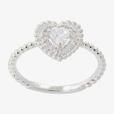 Sparkle Allure Cubic Zirconia Pure Silver Over Brass Heart Halo Cocktail Ring