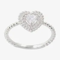 Sparkle Allure Cubic Zirconia Pure Silver Over Brass Heart Halo Cocktail Ring