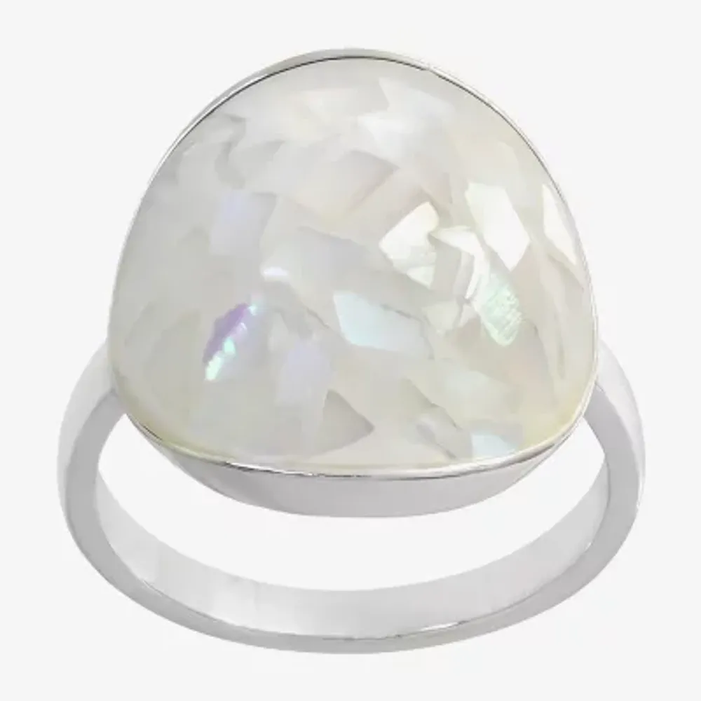 Sparkle Allure Mother Of Pearl Pure Silver Over Brass Oblong Cocktail Ring