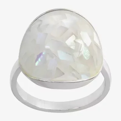 Sparkle Allure Mother Of Pearl Pure Silver Over Brass Oblong Cocktail Ring