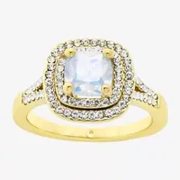 Sparkle Allure Split Shank Cubic Zirconia 14K Gold Over Brass Halo Cocktail Ring