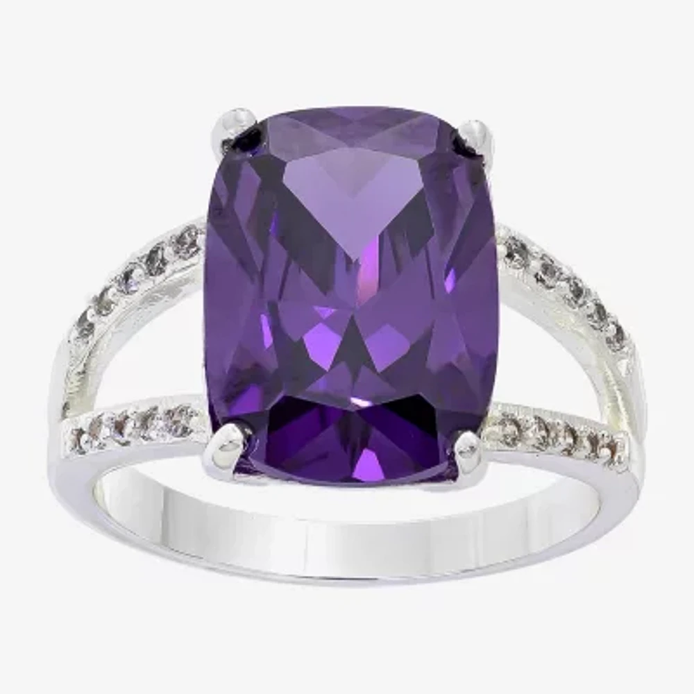 Sparkle Allure Split Shank Cubic Zirconia Pure Silver Over Brass Solitaire Cocktail Ring