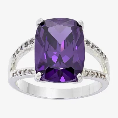 Sparkle Allure Split Shank Cubic Zirconia Pure Silver Over Brass Solitaire Cocktail Ring