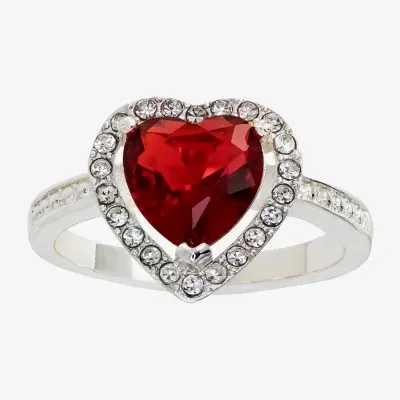 Sparkle Allure Womens Red Crystal Pure Silver Over Brass Heart Halo Cocktail Ring