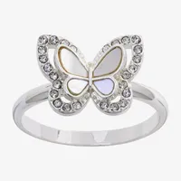 Sparkle Allure Mother Of Pearl Pure Silver Over Brass Butterfly Halo Cocktail Ring