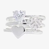 Sparkle Allure 3-pc. Cubic Zirconia Pure Silver Over Brass Heart Ring Sets