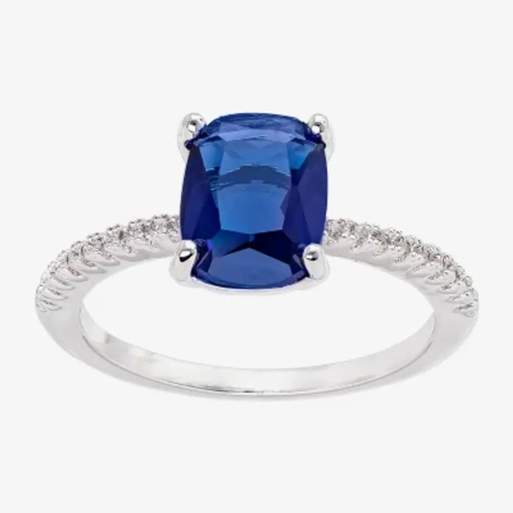Sparkle Allure Solitaire Womens Blue Crystal Pure Silver Over Brass Oval Cocktail Ring