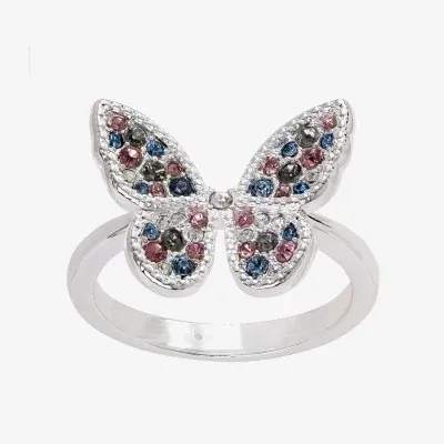 Sparkle Allure Crystal Pure Silver Over Brass Butterfly Cocktail Ring