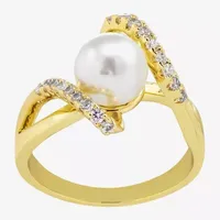 Sparkle Allure Simulated Pearl 14K Gold Over Brass Bypass  Cocktail Ring