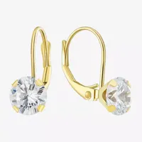 White Cubic Zirconia 10K Gold Round Drop Earrings