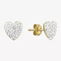 White Crystal 14K Gold 8.5mm Heart Stud Earrings