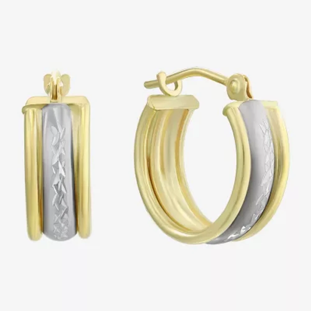 14K Two-Tone Gold 15mm Small Band Hoop Earrings