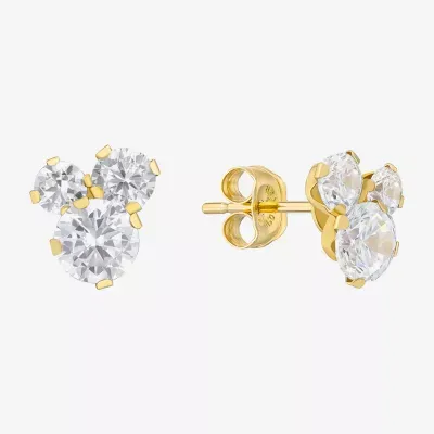 White Cubic Zirconia 14K Gold 6.5mm Triangle Stud Earrings