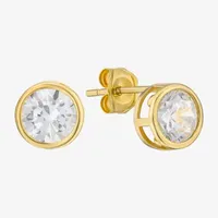 White Cubic Zirconia 14K Gold 6mm Stud Earrings