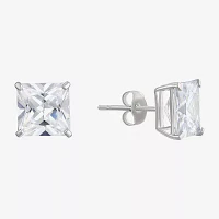 Square Cubic Zirconia Stud Earrings 14K White Gold