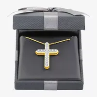 Womens 1 CT. T.W. Lab Grown White Diamond 14K Gold Over Silver Sterling Silver Cross Pendant Necklace