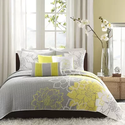 Madison Park Brianna 6-Pc Printed Cotton Quilt Set With Throw Pillows