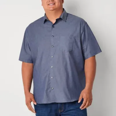 Van Heusen Stainshield Big and Tall Mens Regular Fit Short Sleeve Button-Down Shirt