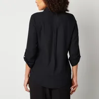 Byer California Juniors Womens 3/4 Sleeve Regular Fit Button-Down Shirt