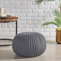 Nahunta Modern Knitted Cotton Pouf Ottoman