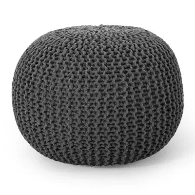 Nahunta Modern Knitted Cotton Pouf Ottoman