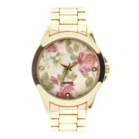 Womens Crystal-Accent Floral Dial Bracelet Watch