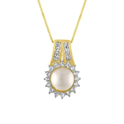 Womens White Cultured Freshwater Pearl 14K Gold Over Silver Pendant Necklace