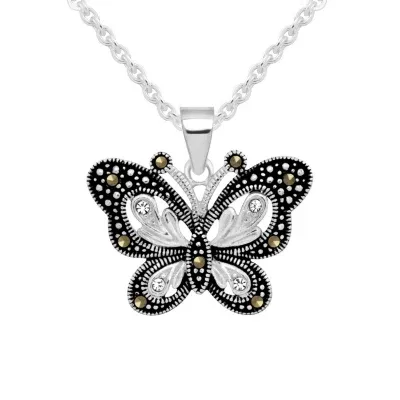 Sparkle Allure Crystal Pure Silver Over Brass 18 Inch Cable Butterfly Pendant Necklace