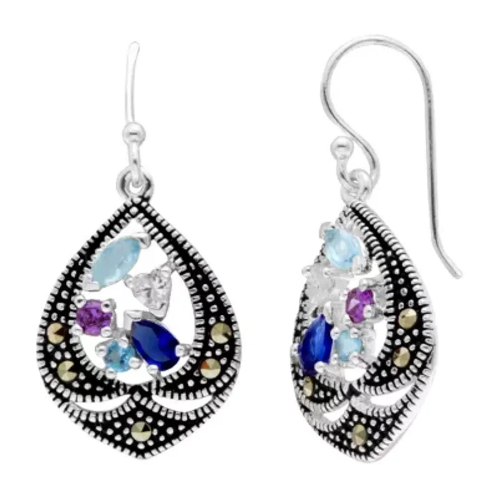 Sparkle Allure Cubic Zirconia Pure Silver Over Brass Oval Drop Earrings