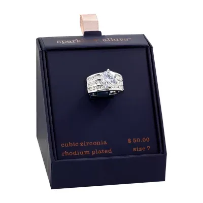 Sparkle Allure Crystal Pure Silver Over Brass Engagement Ring
