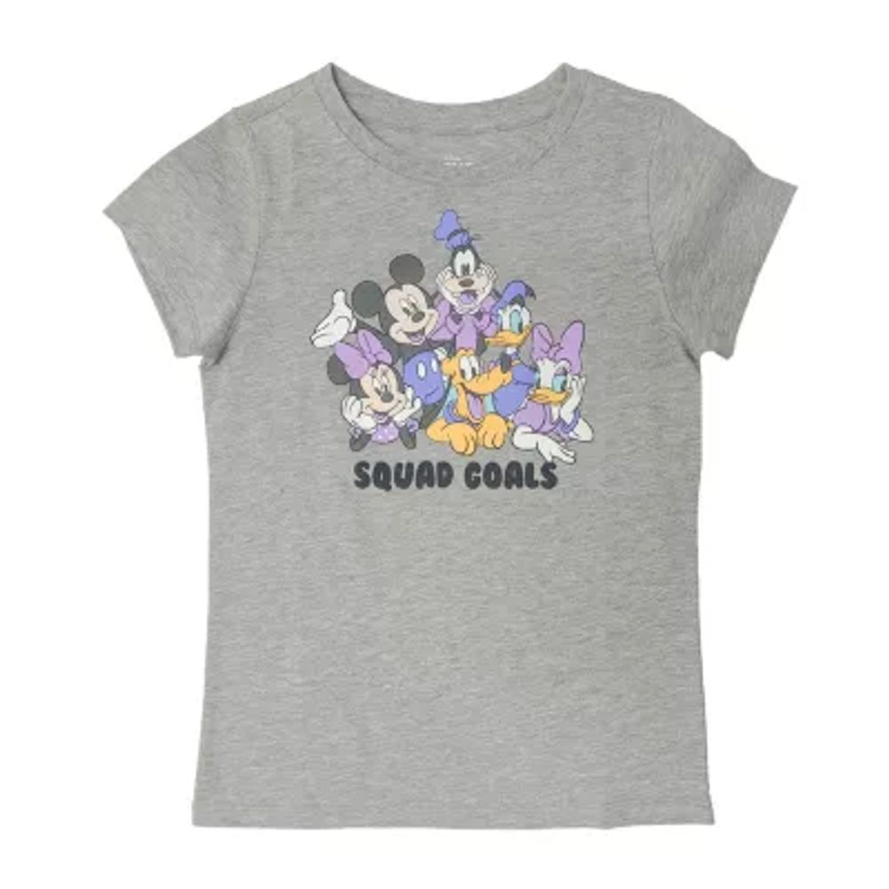 Disney Collection Little & Big Girls Crew Neck Short Sleeve Mickey and Friends Graphic T-Shirt