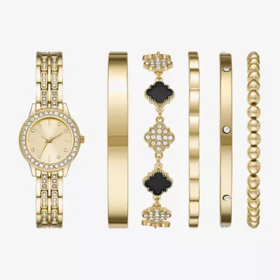 Ladies Sets Womens Crystal Accent Gold Tone 6-pc. Watch Boxed Set Fmdjset330