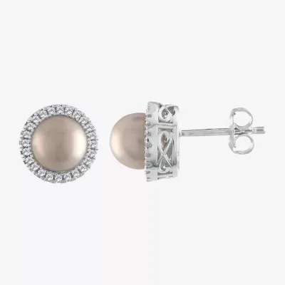 Cultured Freshwater Pearl & Lab-Created White Sapphire Sterling Silver Stud Earrings