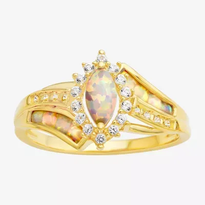 Womens Lab-Created Opal & White Sapphire 14K Gold Over Silver Cocktail Ring