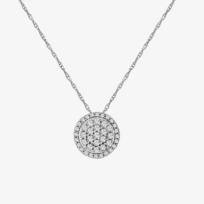 Womens 1/4 CT. T.W. Natural White Diamond 10K White Gold Round Pendant Necklaces