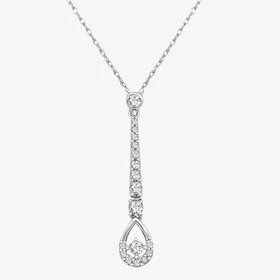 Linear Womens White Diamond 10K White Gold 18 Inch Y Necklace