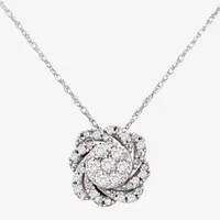 Womens 1/3 CT. T.W. Natural White Diamond 10K White Gold Flower Pendant Necklace