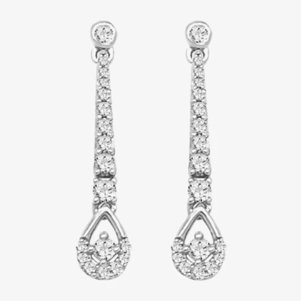 Linear 1/4 CT. T.W. Natural White Diamond 10K White Gold Drop Earrings