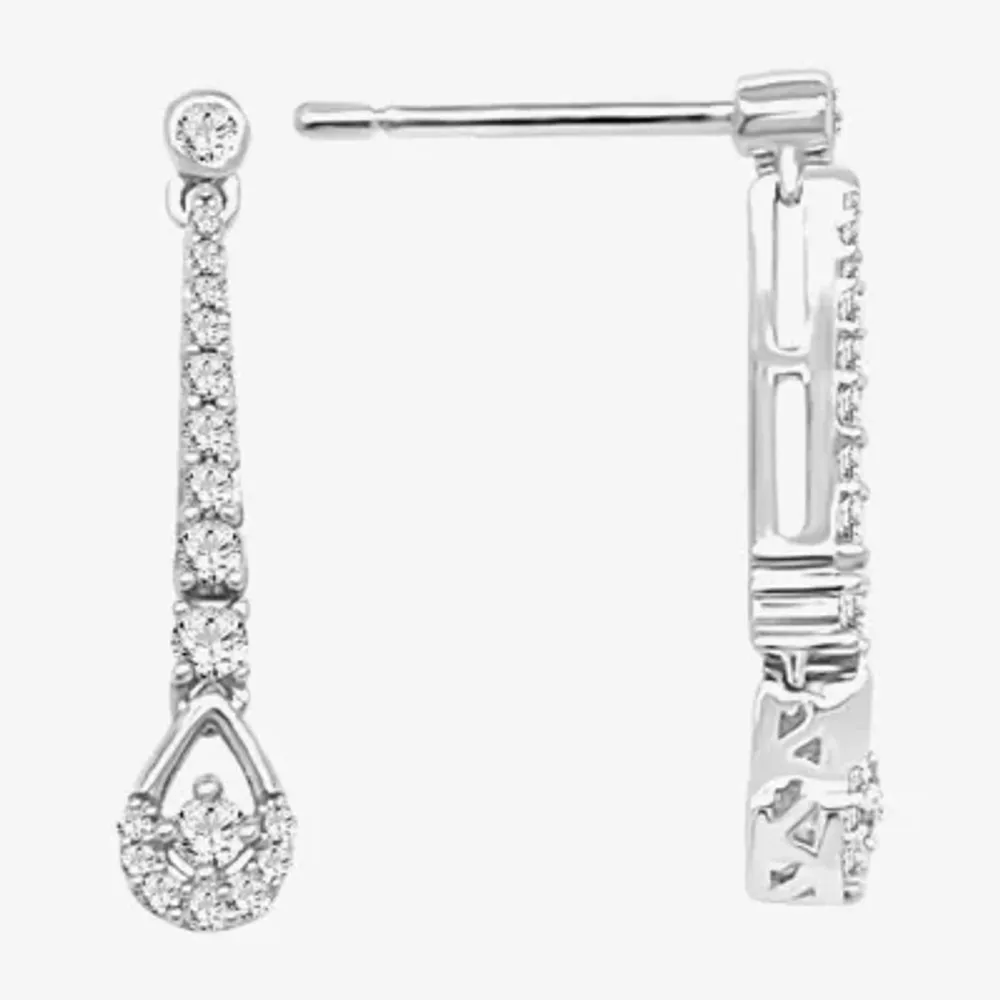 Linear 1/4 CT. T.W. Natural White Diamond 10K White Gold Drop Earrings