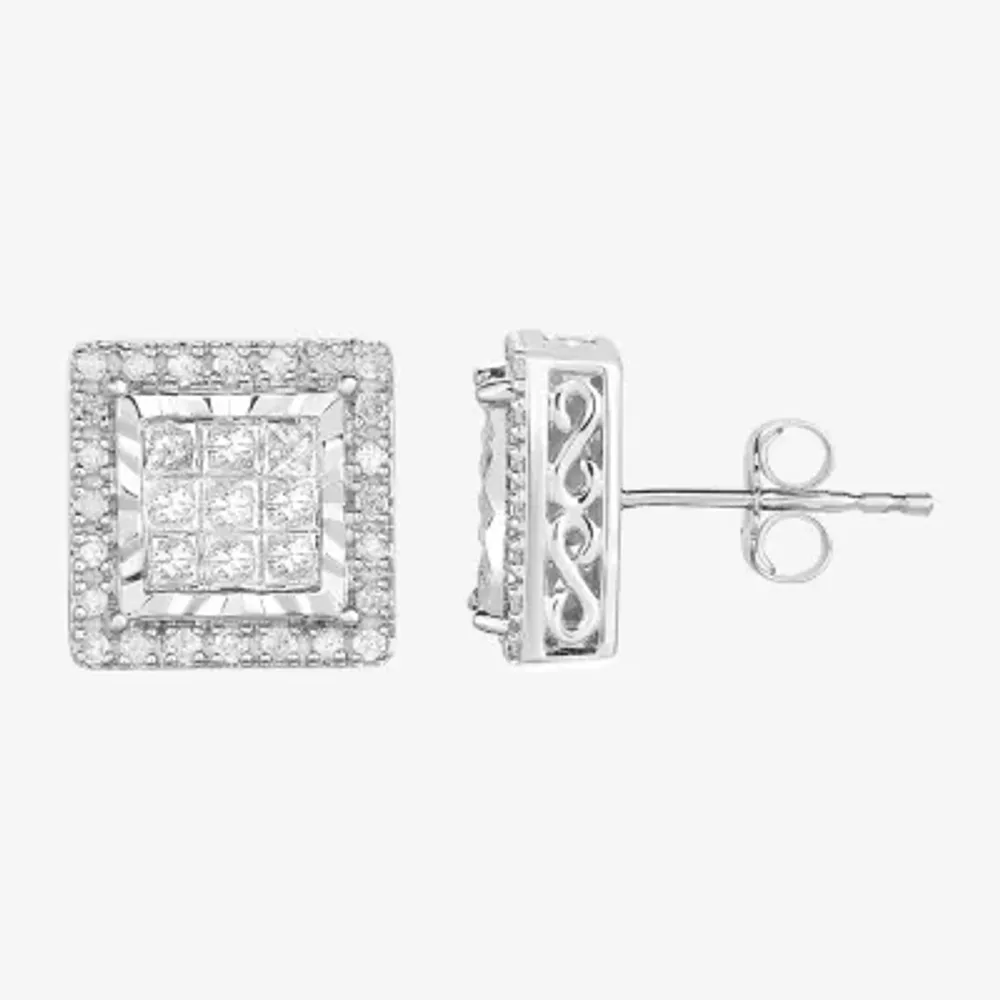 TruMiracle� 1 CT. T.W. Princess White Natural Diamond 10K Gold Stud Earrings