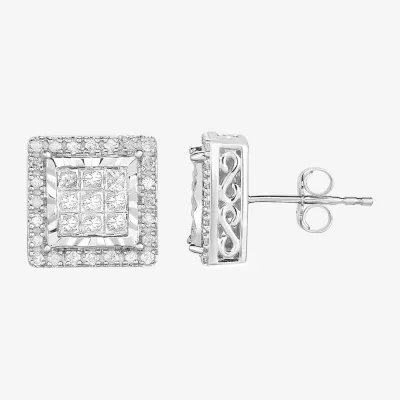 TruMiracle® 1 CT. T.W. Princess White Mined Diamond 10K Gold Stud Earrings