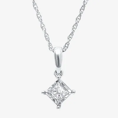 TruMiracle Womens 1/7 CT. Natural Princess White Natural Diamond 10K Gold Pendant Necklace