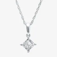 TruMiracle Womens 1/7 CT. Natural Princess White Natural Diamond 10K Gold Pendant Necklace